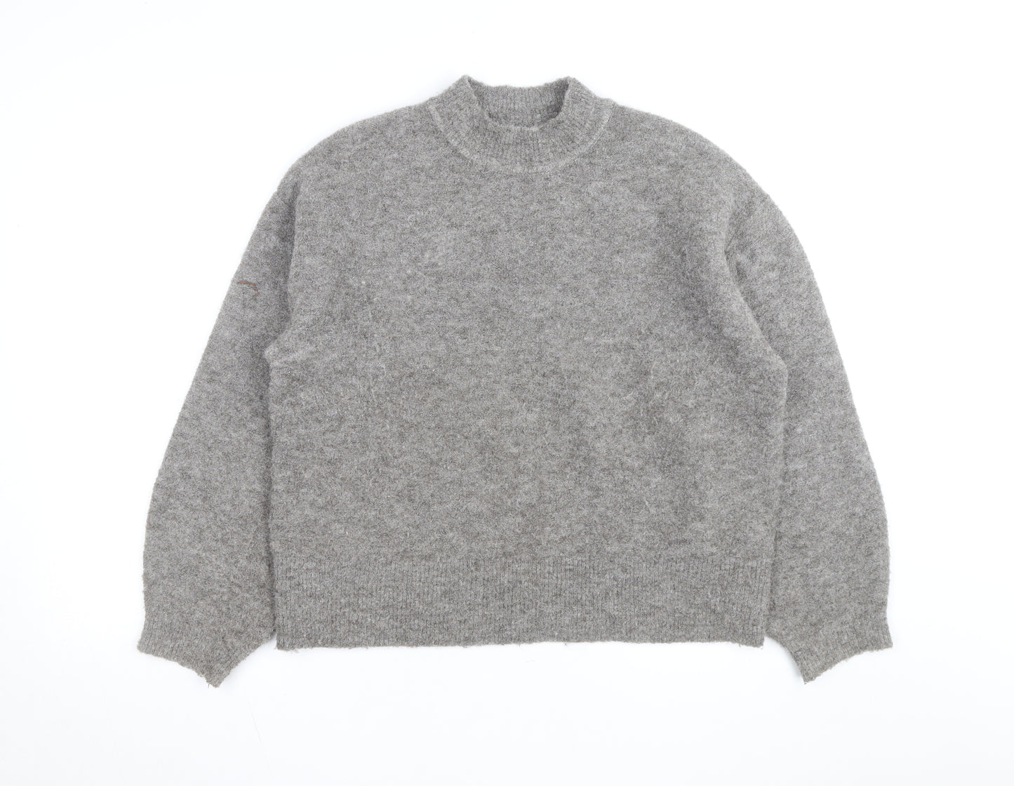 Marks and Spencer Women's Grey Mock Neck Wool-Blend Pullover Jumper M