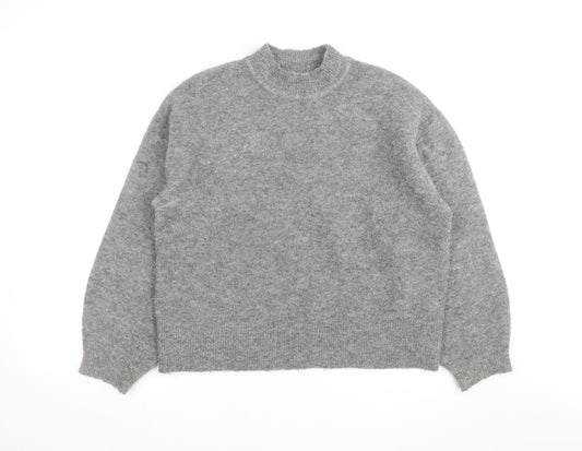 Marks and Spencer Women's Grey Mock Neck Wool-Blend Pullover Jumper M
