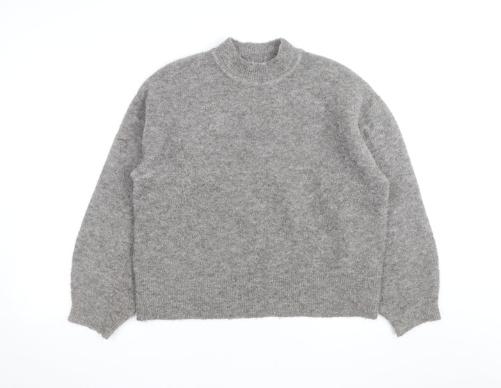 Marks and Spencer Women's Grey Mock Neck Wool-Blend Pullover Jumper M