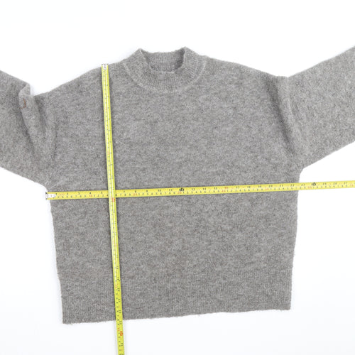 Marks and Spencer Women's Grey Mock Neck Wool-Blend Pullover Jumper M