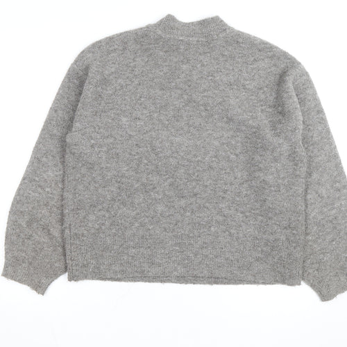 Marks and Spencer Women's Grey Mock Neck Wool-Blend Pullover Jumper M