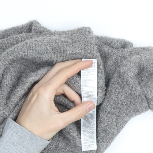 Marks and Spencer Women's Grey Mock Neck Wool-Blend Pullover Jumper M