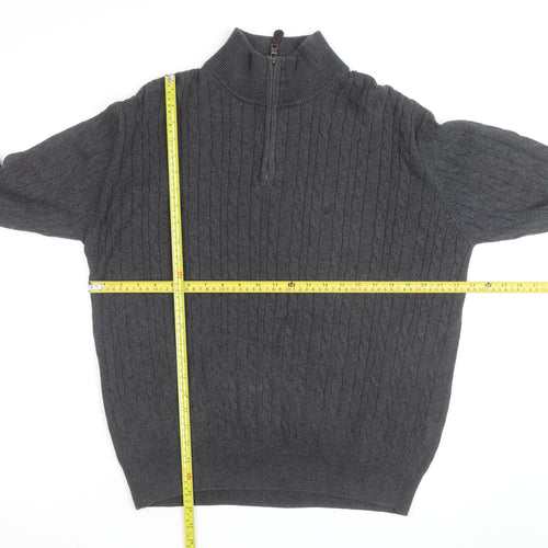 Nautica Men's Grey Cable-Knit Cotton Half Zip Jumper L