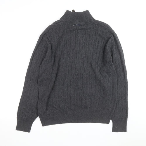 Nautica Men's Grey Cable-Knit Cotton Half Zip Jumper L