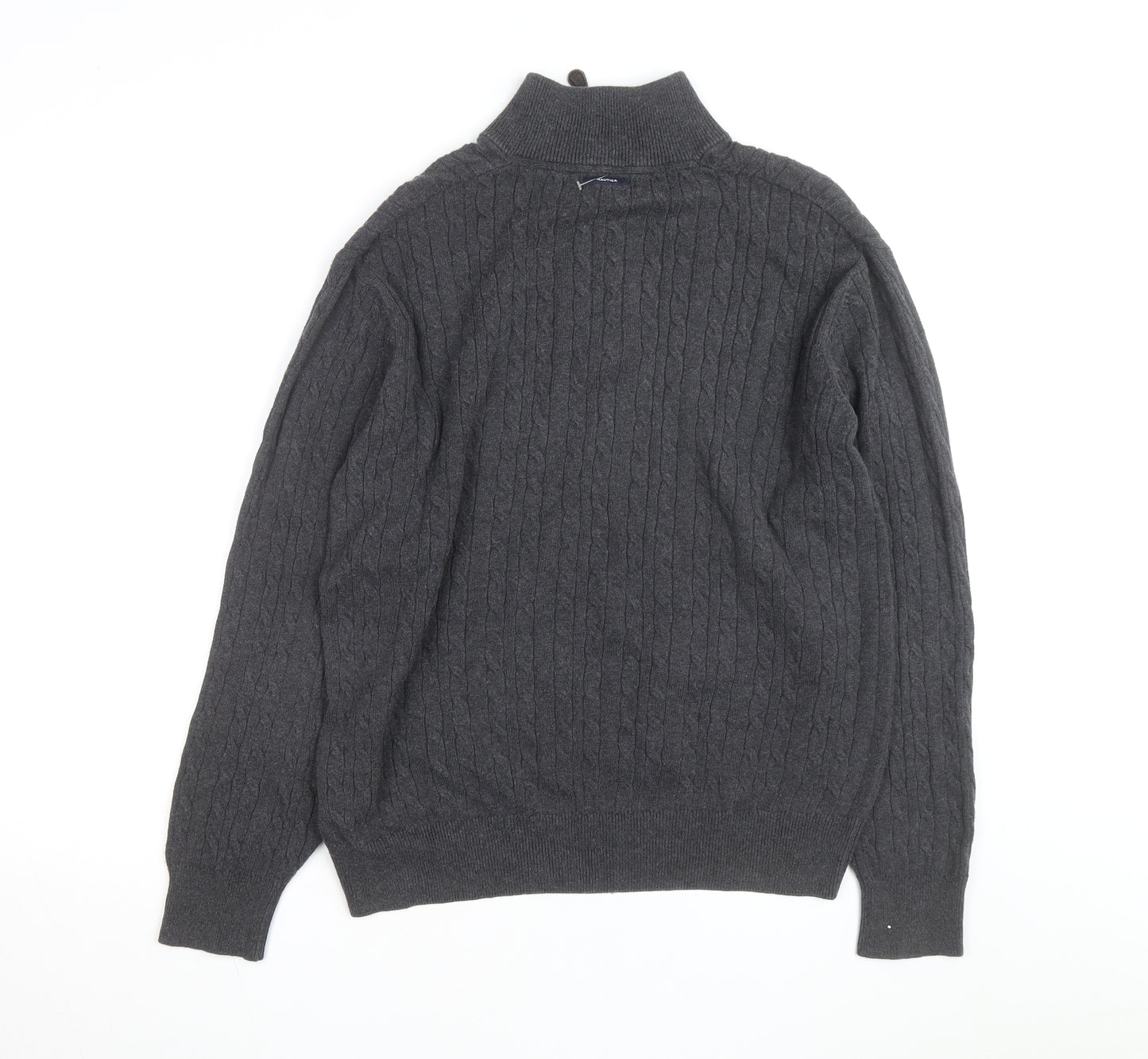 Nautica Men's Grey Cable-Knit Cotton Half Zip Jumper L