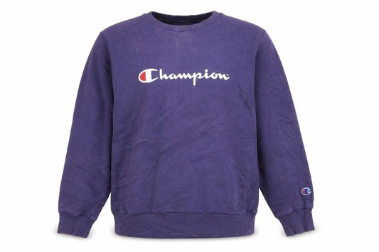 Front view of Champion Men's Purple Logo Pullover Sweatshirt M Regular Fit
