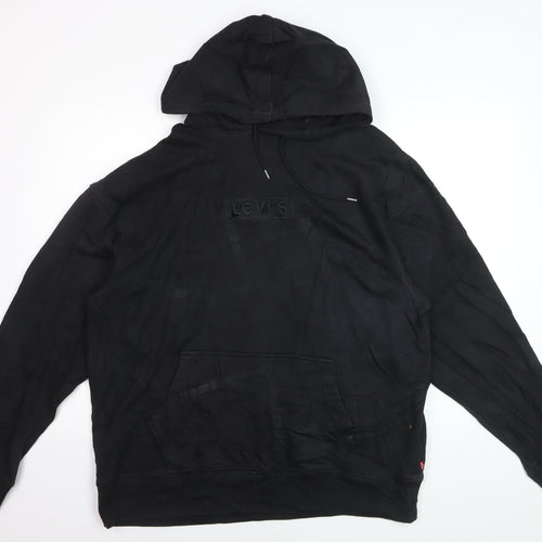 Levi's Men's Black Pullover Hoodie Size L Logo Embroidered Fleece