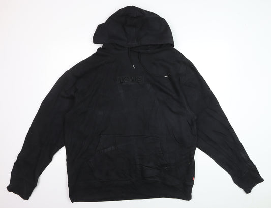 Levi's Men's Black Pullover Hoodie Size L Logo Embroidered Fleece