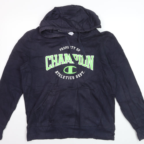 Champion Men Blue XL Pullover Hoodie Graphic Logo Fleece Sweatshirt