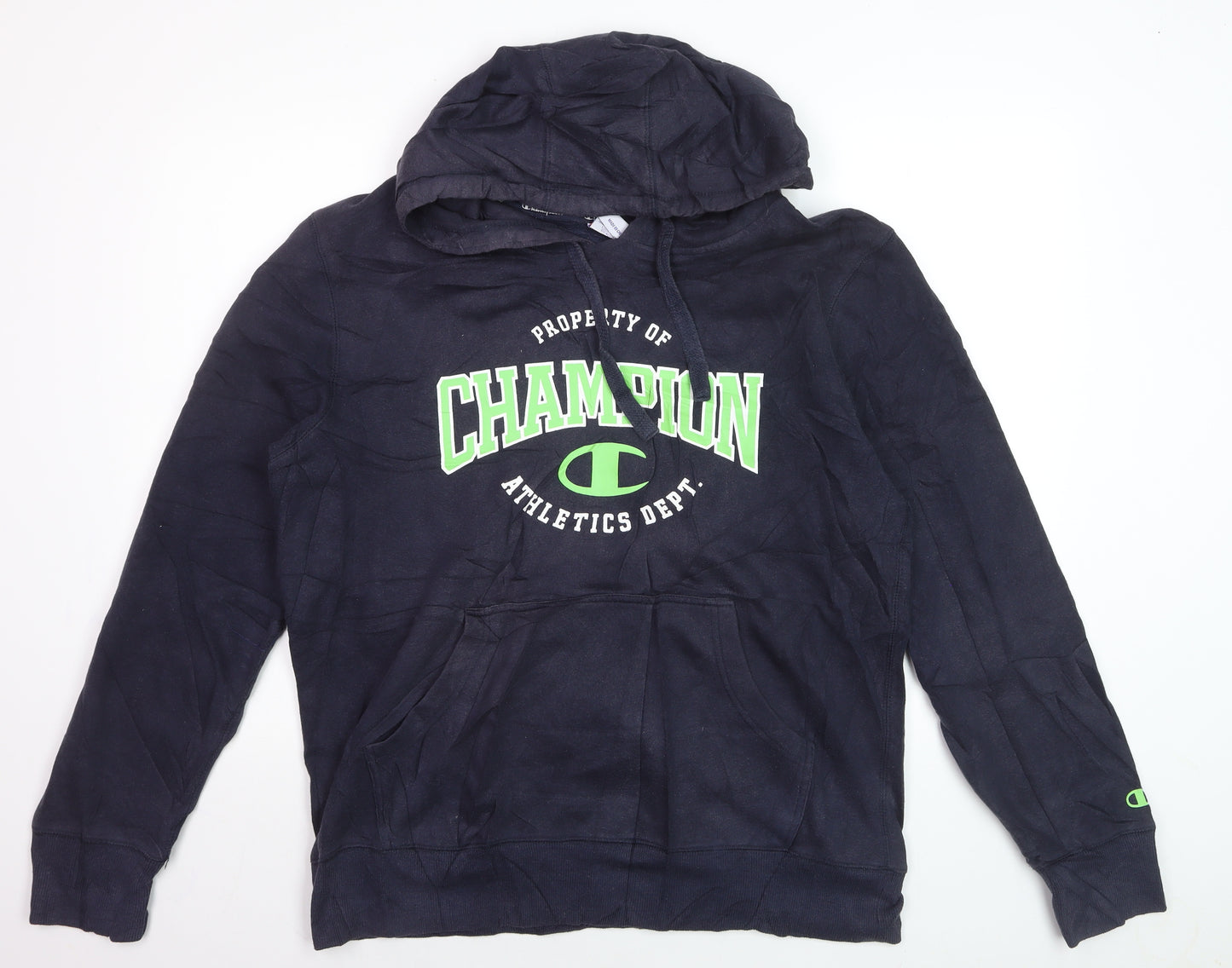 Champion Men Blue XL Pullover Hoodie Graphic Logo Fleece Sweatshirt