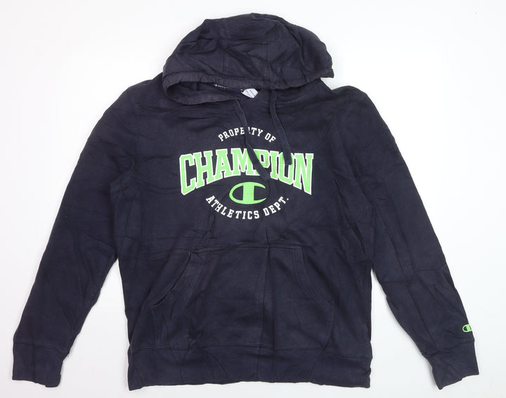 Champion Men Blue XL Pullover Hoodie Graphic Logo Fleece Sweatshirt