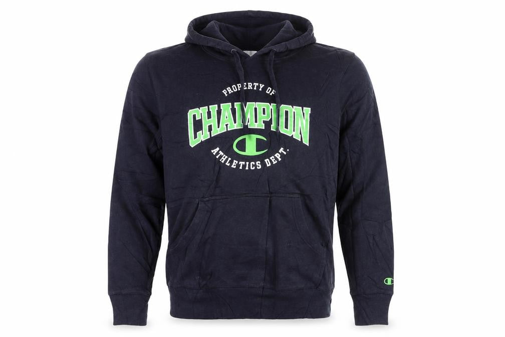 Front view of Champion Men Blue XL Pullover Hoodie Graphic Logo Fleece Sweatshirt