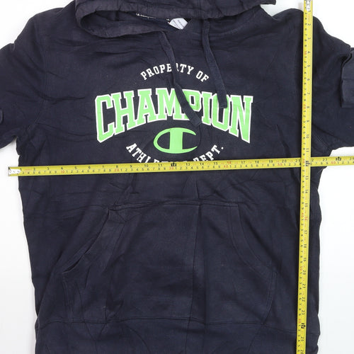 Champion Men Blue XL Pullover Hoodie Graphic Logo Fleece Sweatshirt