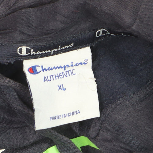 Champion Men Blue XL Pullover Hoodie Graphic Logo Fleece Sweatshirt