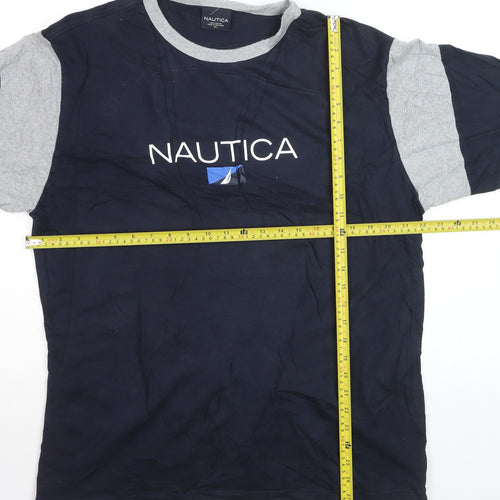 Nautica Men's Blue Grey Colourblock Crew Neck Cotton T-Shirt XL