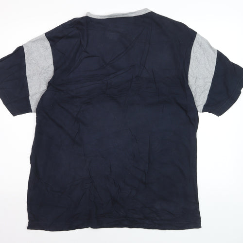 Nautica Men's Blue Grey Colourblock Crew Neck Cotton T-Shirt XL