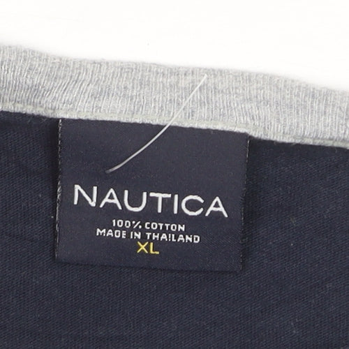 Nautica Men's Blue Grey Colourblock Crew Neck Cotton T-Shirt XL