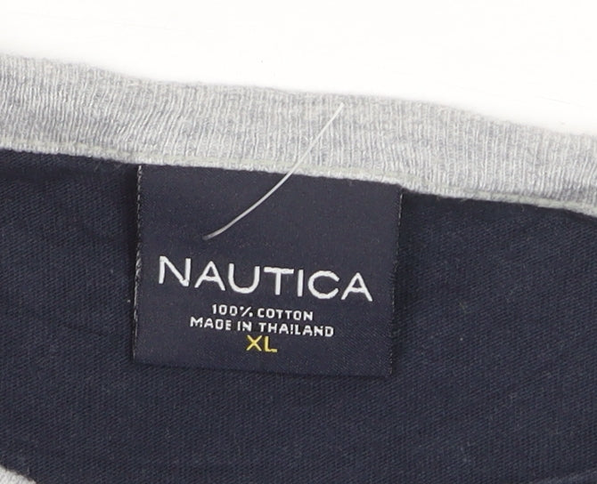 Nautica Men's Blue Grey Colourblock Crew Neck Cotton T-Shirt XL