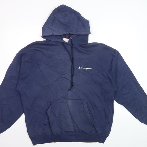 Champion Men's Blue Pullover Hoodie Size L Logo Fleece Sweatshirt