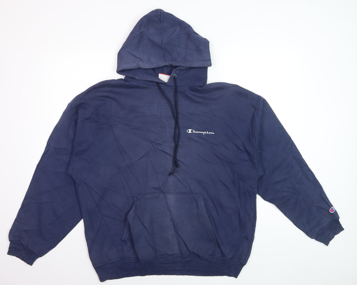 Champion Men's Blue Pullover Hoodie Size L Logo Fleece Sweatshirt
