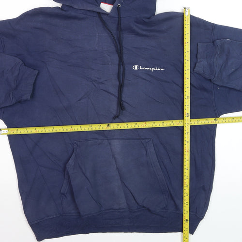Champion Men's Blue Pullover Hoodie Size L Logo Fleece Sweatshirt