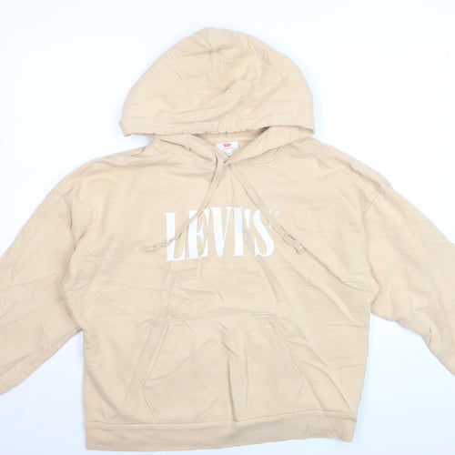 Levi's Womens Beige Pullover Hoodie Size S Cotton Logo Sweatshirt