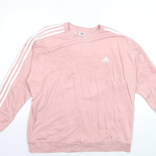 Adidas Women Pink Pullover Sweatshirt L Relaxed Fit Crew Neck