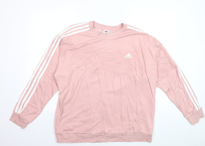 Adidas Women Pink Pullover Sweatshirt L Relaxed Fit Crew Neck