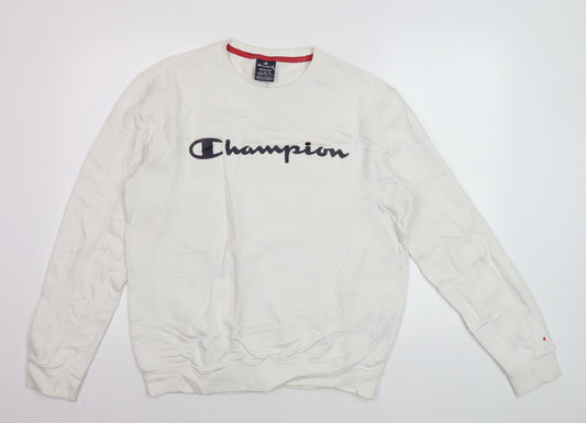 Champion Men's White Medium Crew Neck Pullover Sweatshirt