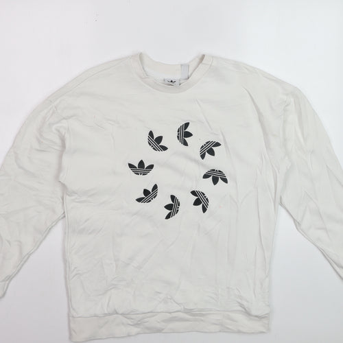 Adidas Women White Sweatshirt Size M Crew Neck Long Sleeve Pullover
