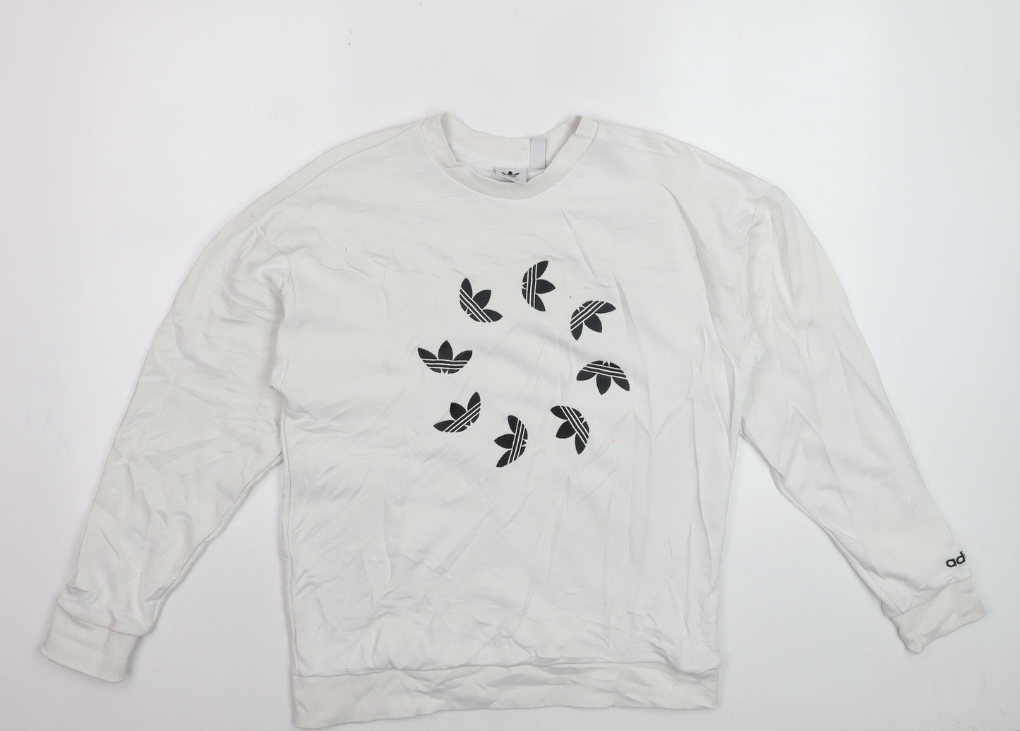 Adidas Women White Sweatshirt Size M Crew Neck Long Sleeve Pullover