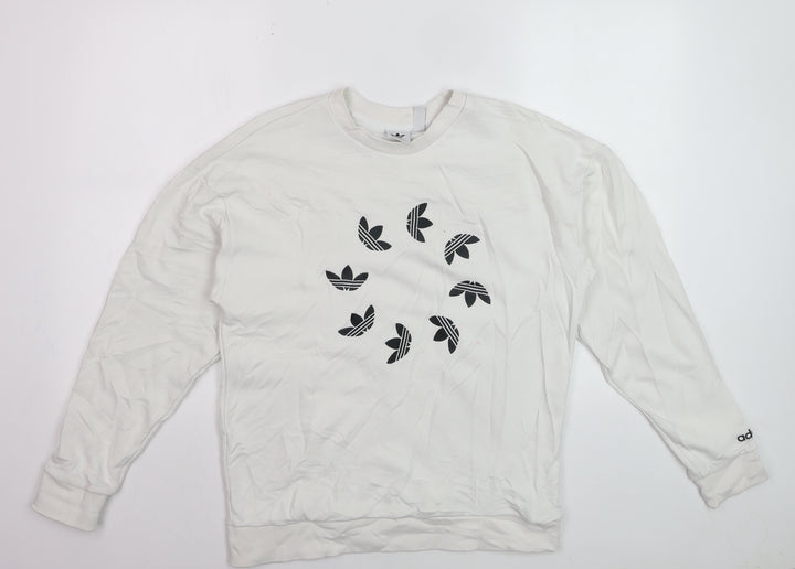 Adidas Women White Sweatshirt Size M Crew Neck Long Sleeve Pullover