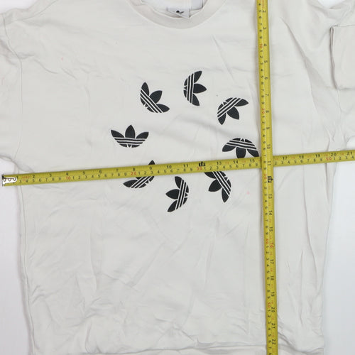 Adidas Women White Sweatshirt Size M Crew Neck Long Sleeve Pullover
