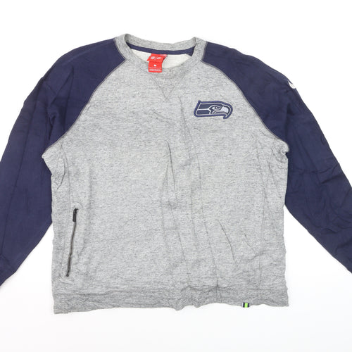 Nike Men Grey Pullover Sweatshirt L Seahawks NFL Logo Crew Neck