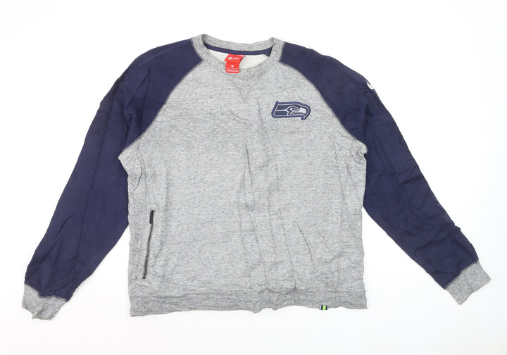 Nike Men Grey Pullover Sweatshirt L Seahawks NFL Logo Crew Neck