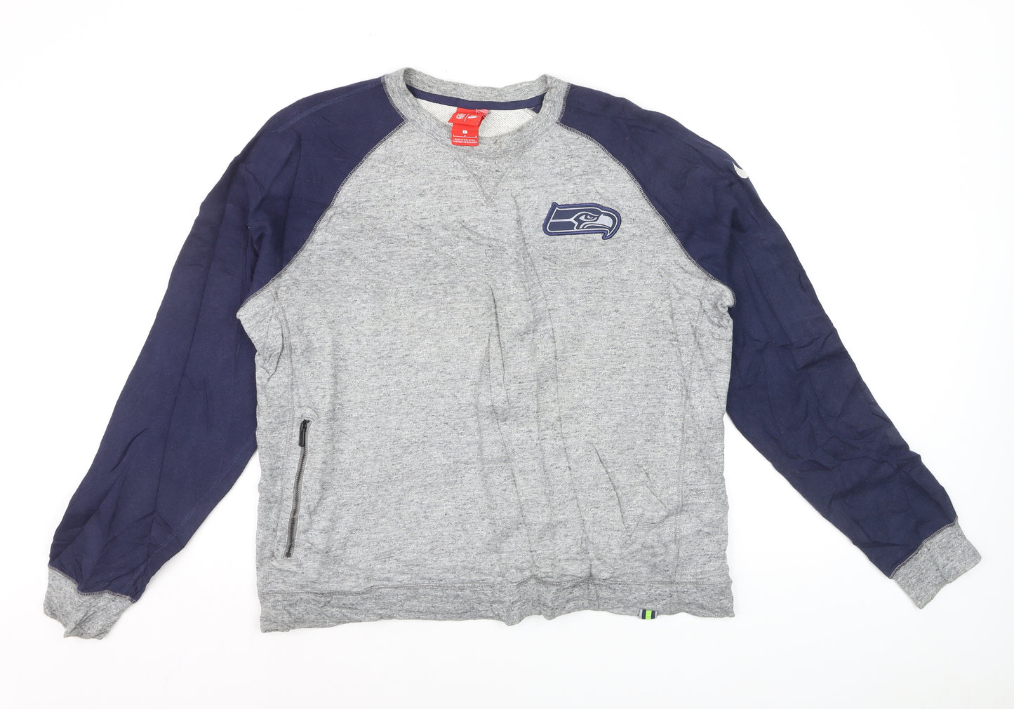 Nike Men Grey Pullover Sweatshirt L Seahawks NFL Logo Crew Neck