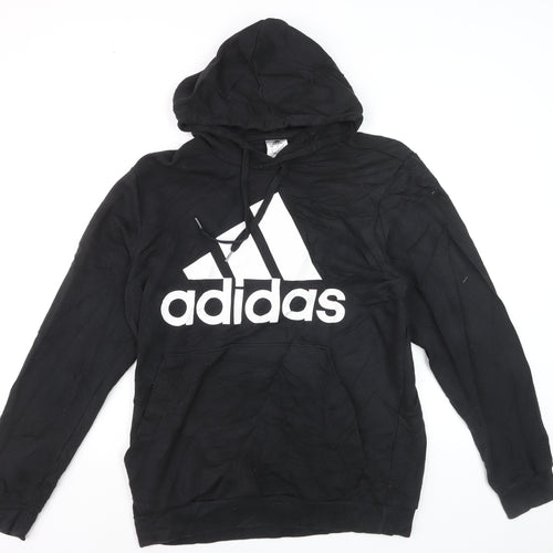 Adidas Mens Black Pullover Hoodie L Logo Graphic Sportswear