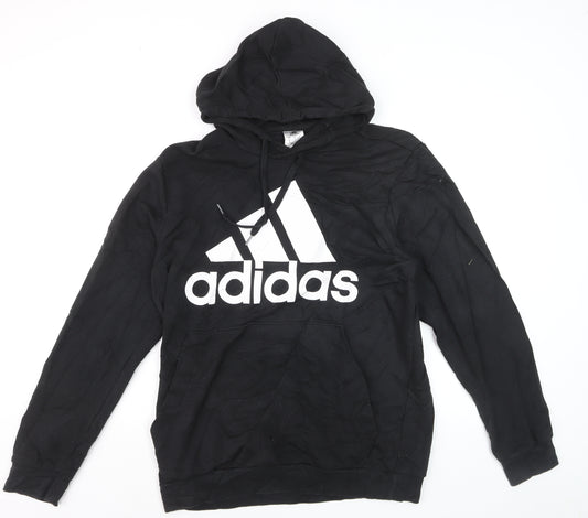 Adidas Mens Black Pullover Hoodie L Logo Graphic Sportswear