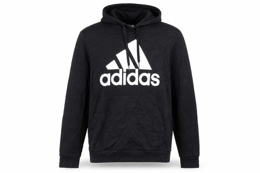 Front view of Adidas men’s black pullover hoodie l logo graphic sportswear
