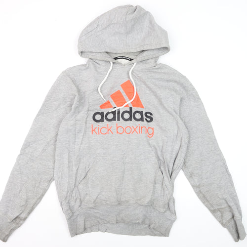 Adidas Men's Grey Pullover Hoodie L Kickboxing Graphic Sports Fleece