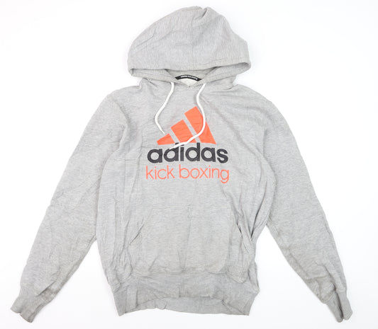 Adidas Men's Grey Pullover Hoodie L Kickboxing Graphic Sports Fleece