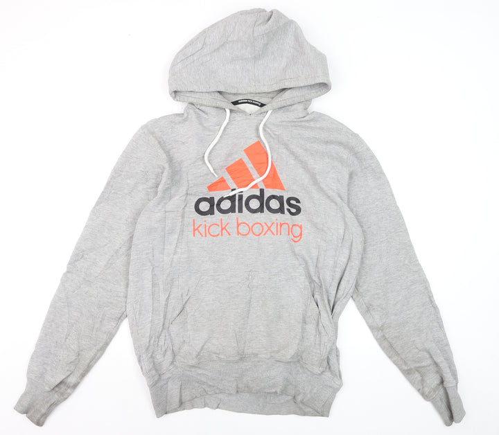 Adidas Men's Grey Pullover Hoodie L Kickboxing Graphic Sports Fleece