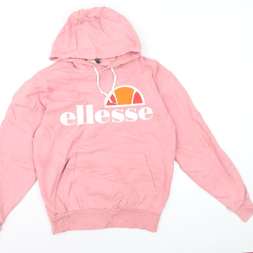 Ellesse Womens Pink Pullover Hoodie Medium Logo Print Casual