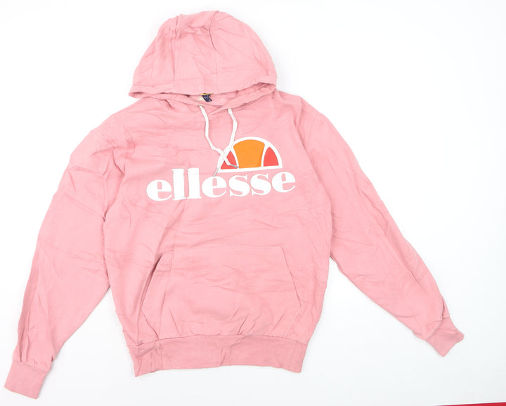 Ellesse Womens Pink Pullover Hoodie Medium Logo Print Casual