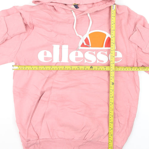 Ellesse Womens Pink Pullover Hoodie Medium Logo Print Casual