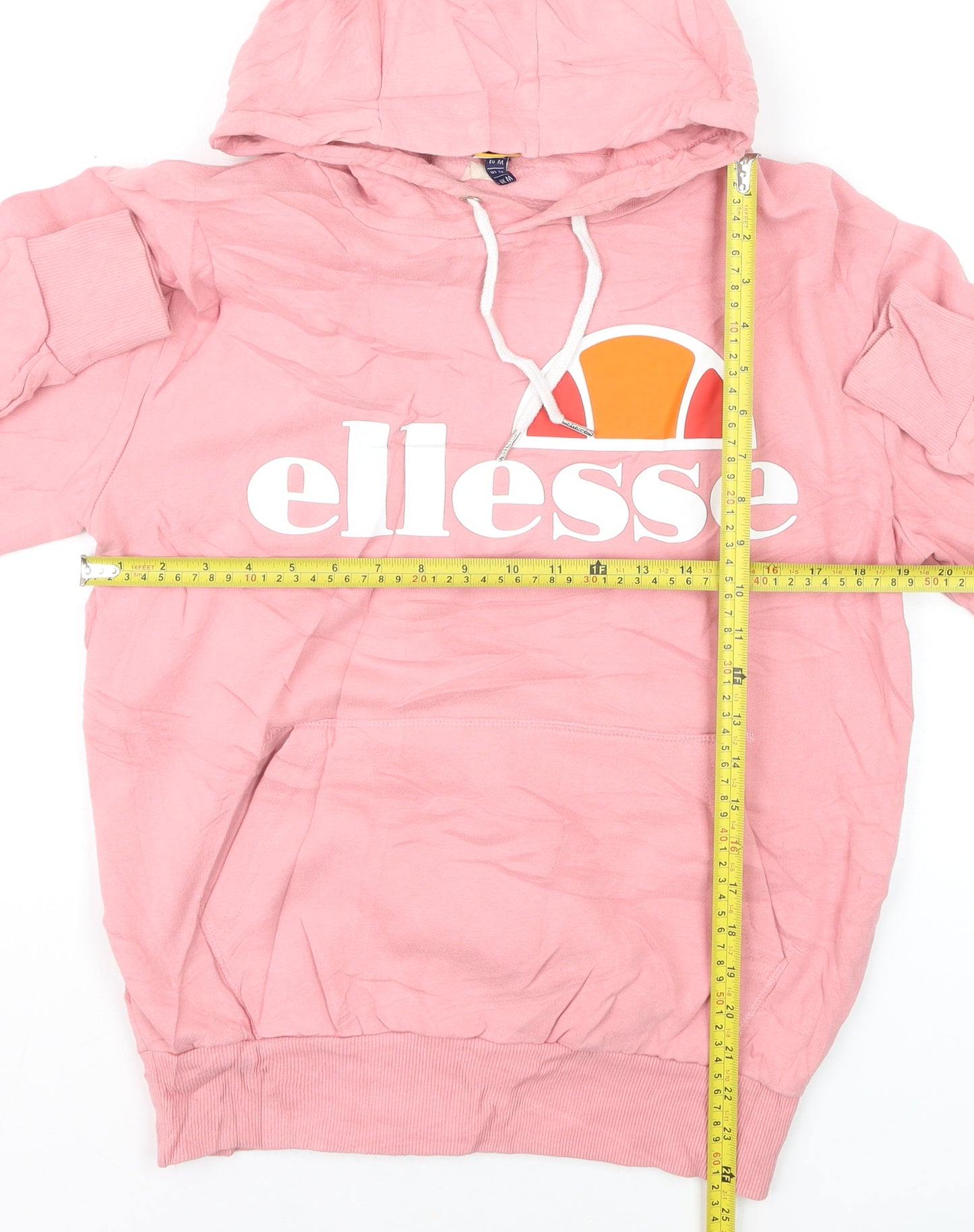 Ellesse Womens Pink Pullover Hoodie Medium Logo Print Casual