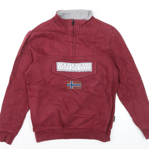 Napapijri Men's Burgundy 1/4 Zip Pullover Sweatshirt Size S