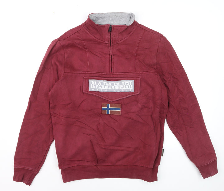 Napapijri Men's Burgundy 1/4 Zip Pullover Sweatshirt Size S