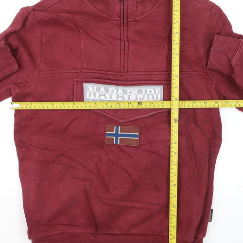 Napapijri Men's Burgundy 1/4 Zip Pullover Sweatshirt Size S