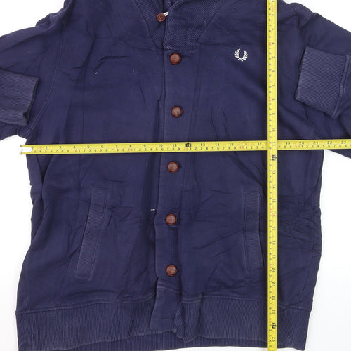 Fred Perry Men's Blue XL Button Cardigan Jumper High Neck Cotton